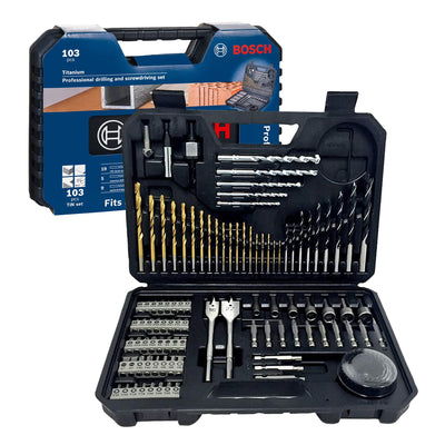 Bosch 103 pcs Mixed Screwdriver and Drill Bit Titanium Accessory Set (for Wood, Stone, Metal, for Screwdrivers and Drills)