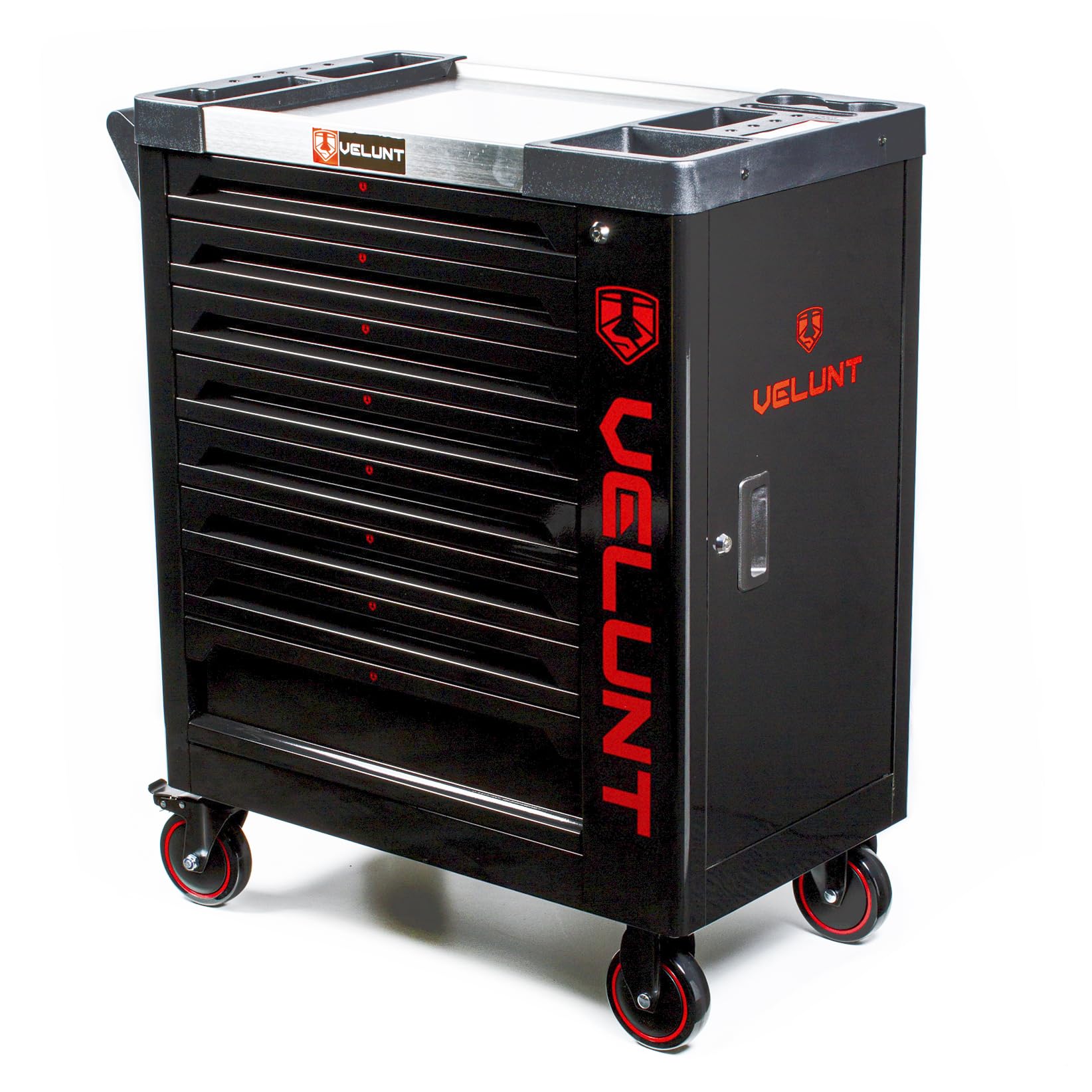 VELUNT Tool Trolley Cabinet with Tools, Heavy Duty Steel Workshop Storage Chest, Rolling Tool Box with Drawers, Mechanic Garage Tool Carrier (VLTC8/6) (Black)