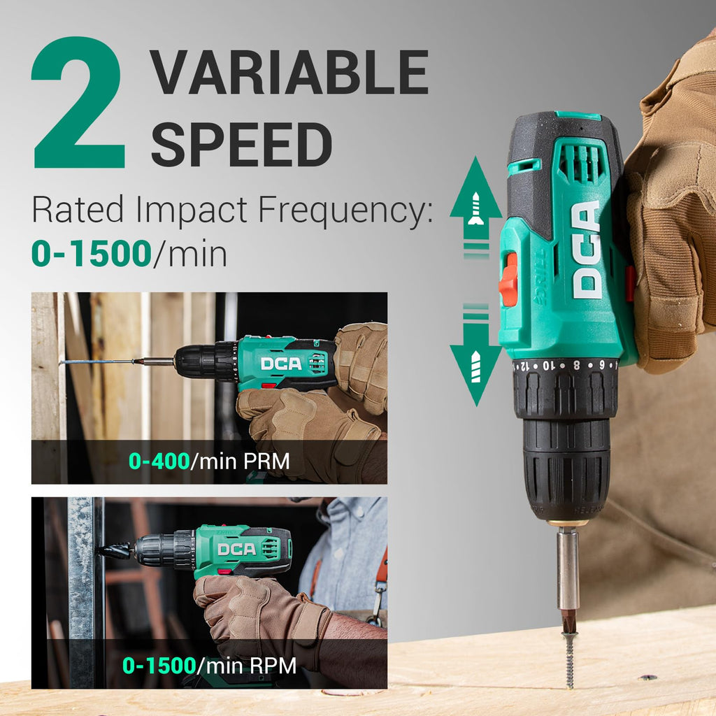 DCA Cordless Drill Set, 40 N.m Torque, 10mm Keyless Chuck, Electric Power Drill with 2.0Ah Battery and Charger,18+1 Position,35-Piece 20V Drill Driver Kit, ADJZ2035