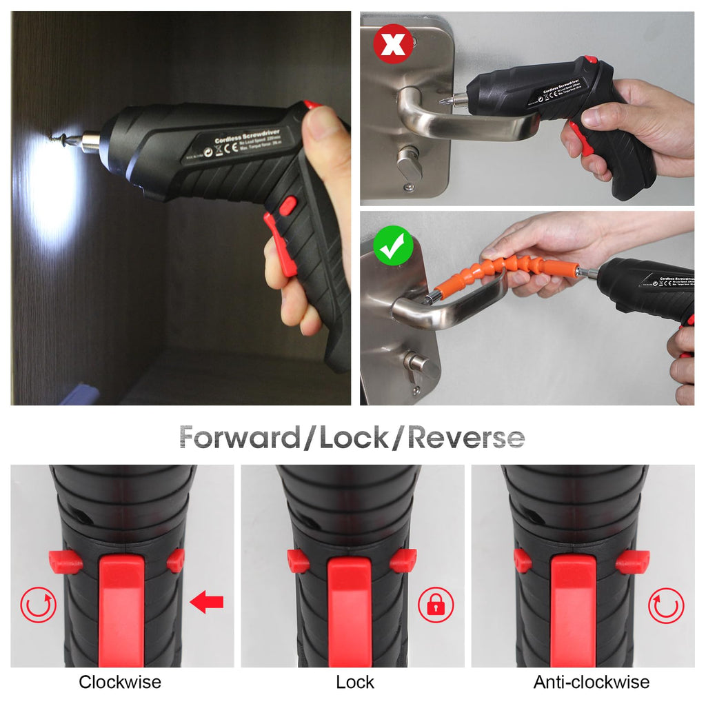 Electric Drill Screwdriver, 49 in 1 Portable Cordless Screwdriver Set Rotated 90 Degrees Electric Screwdrivers Cordless Handle with Led Worklight and Charger for Home Office DIY Tools