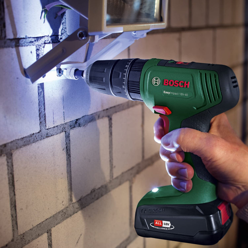 Bosch Cordless Combi Drill EasyImpact 18V-40 (2 Batteries 2.0 Ah, 18 Volt System, in Carrying Case)