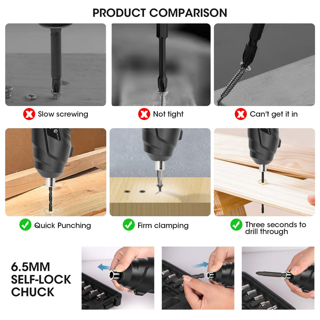 Electric Drill Screwdriver, 49 in 1 Portable Cordless Screwdriver Set Rotated 90 Degrees Electric Screwdrivers Cordless Handle with Led Worklight and Charger for Home Office DIY Tools