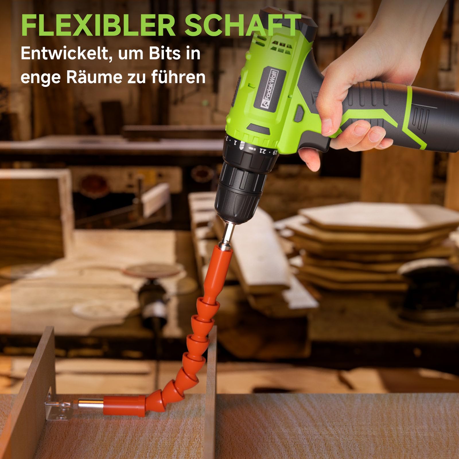 FADAKWALT 12V CordlessDrill, Battery Power Drill Drivers, 3/8” inch Keyless Chuck, Electric Screwdriver Kit, 21+1 Torque Setting, Combi Drill with Li-Ion Battery and Charger(Green)