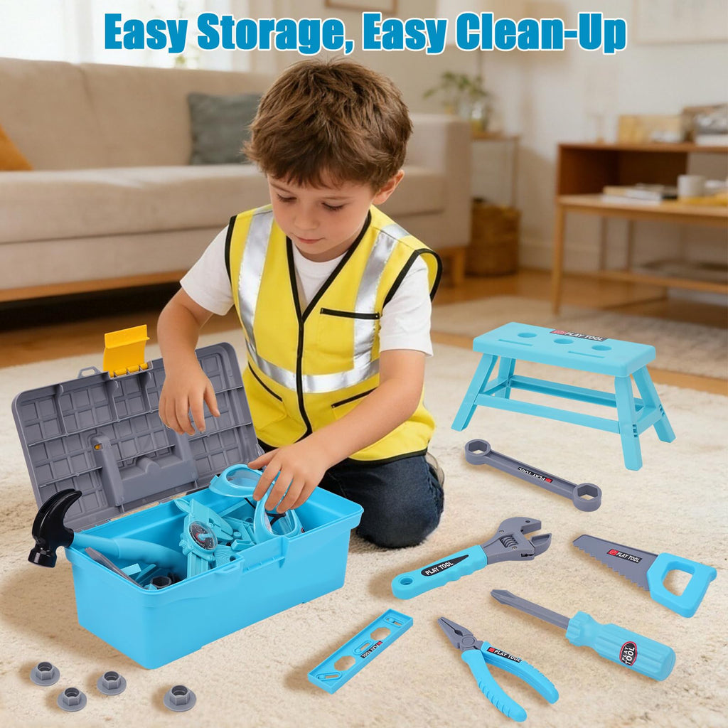 LOYO Kids Tool Set with Electric Drill, 50 PCs Construction Toys for 3 4 5 Year Old Boys Girls, Complete Building Kit with Vest, Tool Box, Educational Role-Play Gift