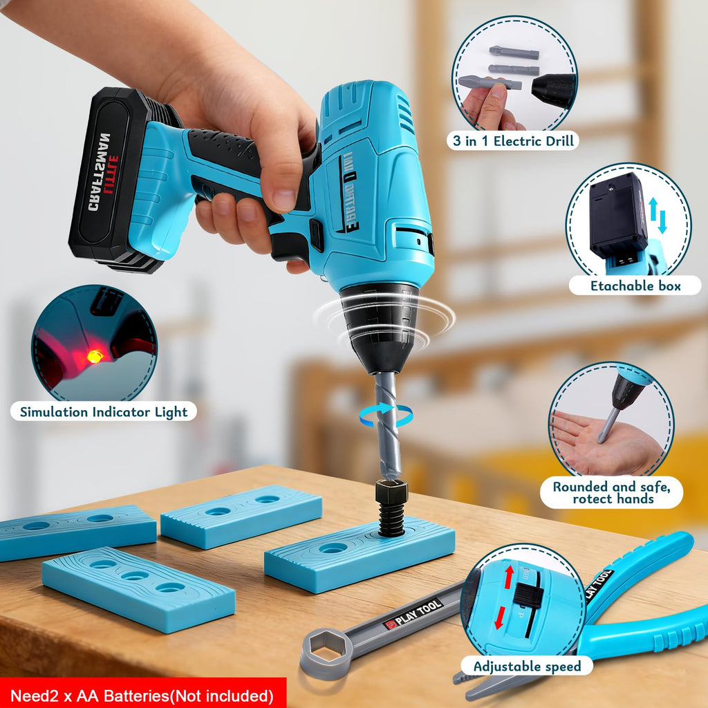 LOYO Kids Tool Set with Electric Drill, 50 PCs Construction Toys for 3 4 5 Year Old Boys Girls, Complete Building Kit with Vest, Tool Box, Educational Role-Play Gift