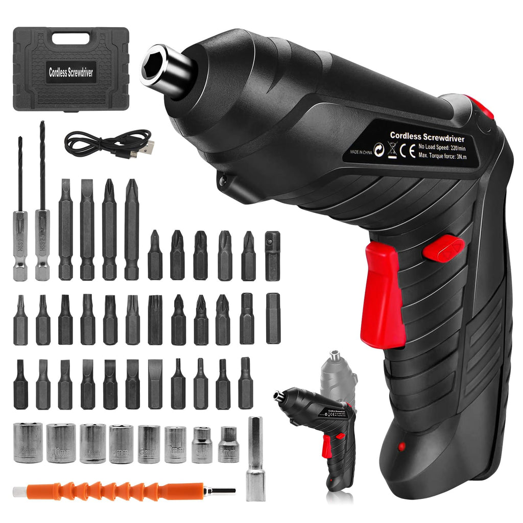 Electric Drill Screwdriver, 49 in 1 Portable Cordless Screwdriver Set Rotated 90 Degrees Electric Screwdrivers Cordless Handle with Led Worklight and Charger for Home Office DIY Tools