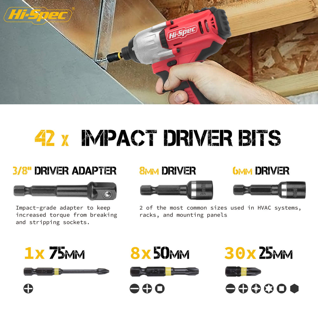 Hi-Spec 44pc Impact Drill Driver Screw Bit Set with Popular PZ & PH Sizes, 1/4 Hex S2 Screwdriver Bits with Nut and Socket Drivers