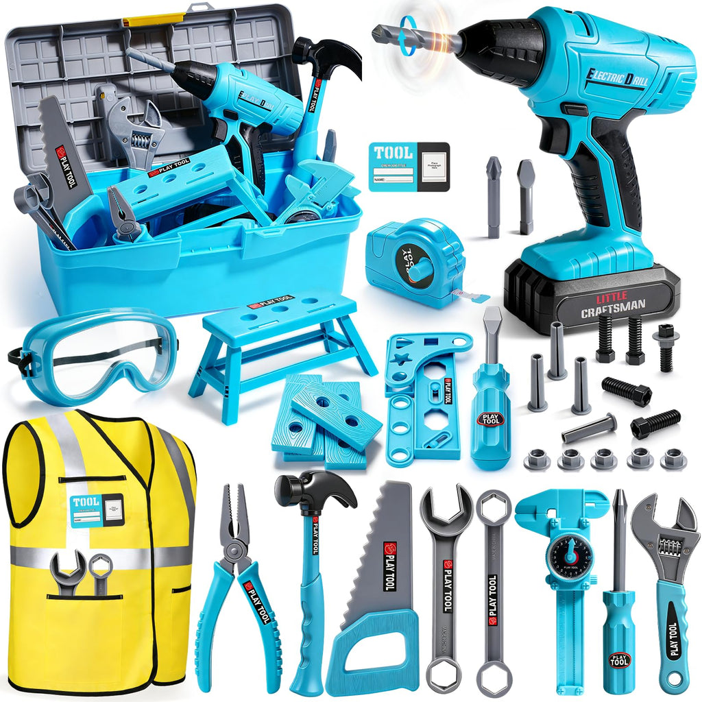 LOYO Kids Tool Set with Electric Drill, 50 PCs Construction Toys for 3 4 5 Year Old Boys Girls, Complete Building Kit with Vest, Tool Box, Educational Role-Play Gift