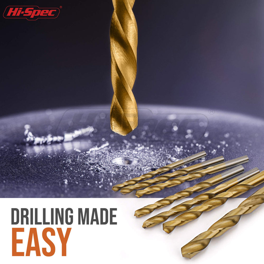 Hi-Spec 99pc Complete HSS Mixed Drill Bit Set, 1 to 10mm Titanium Coated High Speed Steel Drill Bits for Metal, Wood & Plastic, All in a Box Case