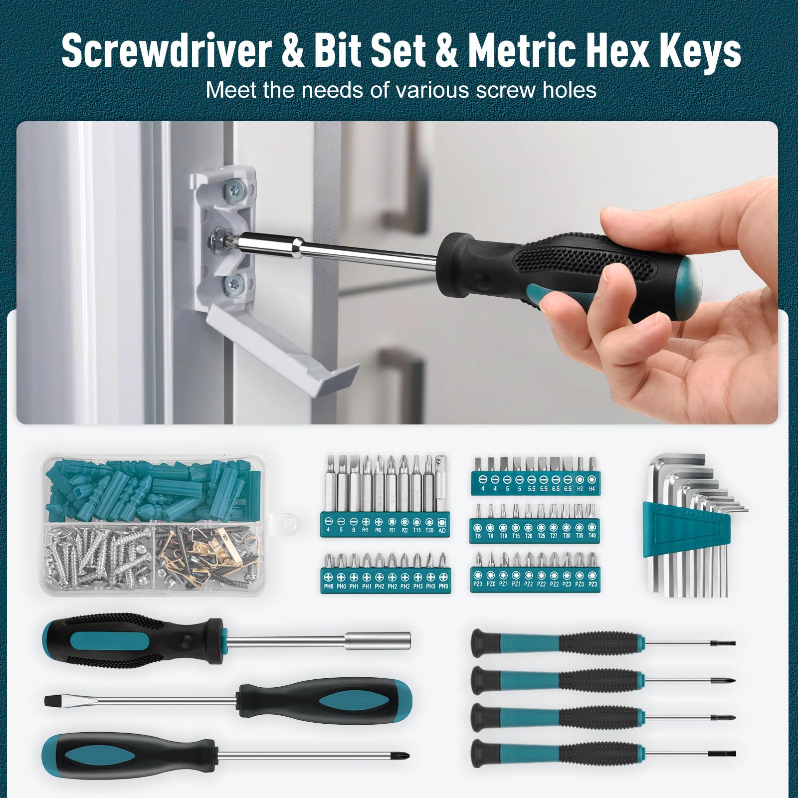 Sundpey Home Tool Kit 281-PCs - Protable Complete Basic Hand Repair General Tool Sets for Men Women - Tool Set with Socket Wrench Set & Screwdriver Set & Metric Hex Key & Pliers & Tool Box Case