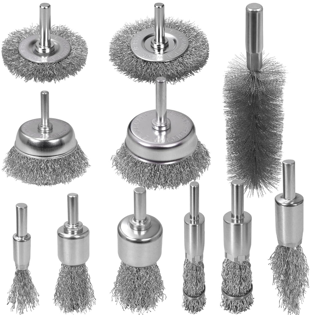 SBGGRL 11 Pcs Metal Carbon Steel Wire Wheel for Drill Set, Wool Brush Drill Attachment for Removing Paint and Rust with 1/4" Round Shank