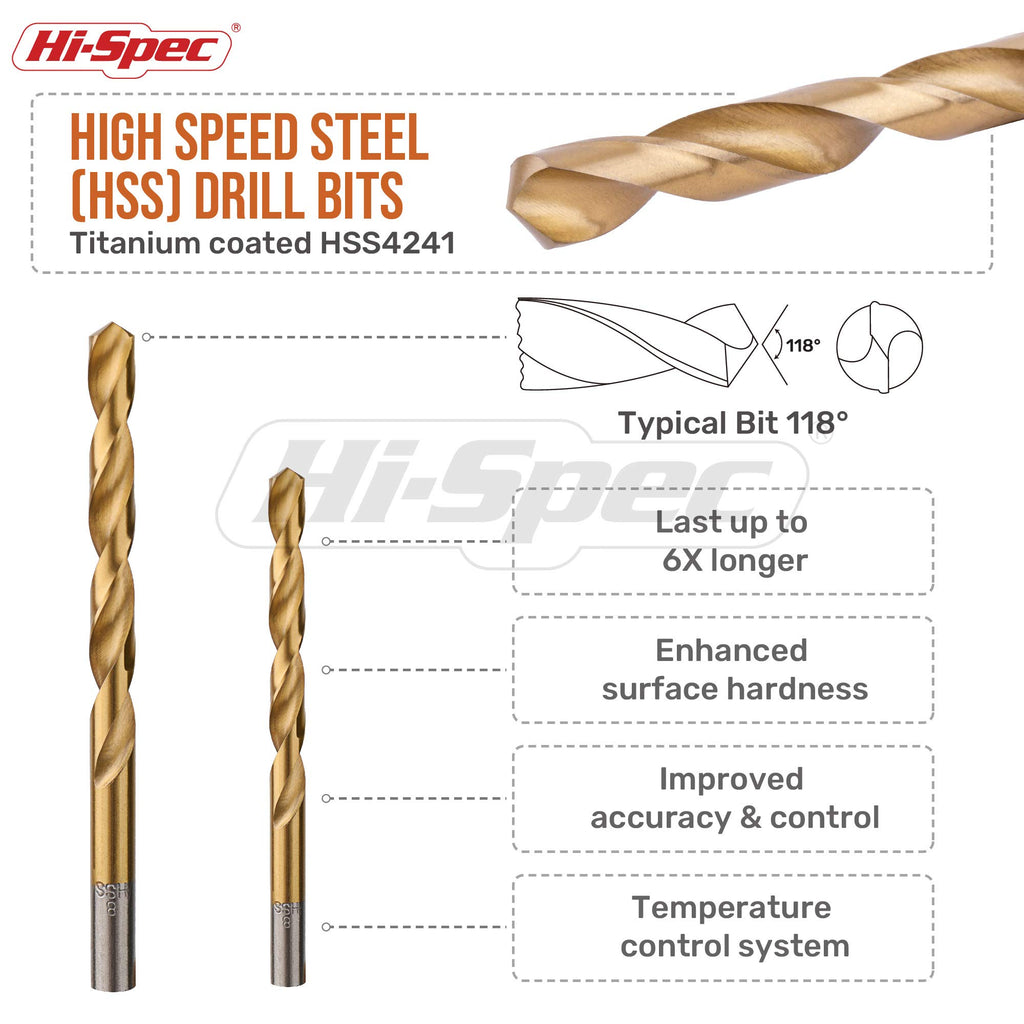 Hi-Spec 99pc Complete HSS Mixed Drill Bit Set, 1 to 10mm Titanium Coated High Speed Steel Drill Bits for Metal, Wood & Plastic, All in a Box Case