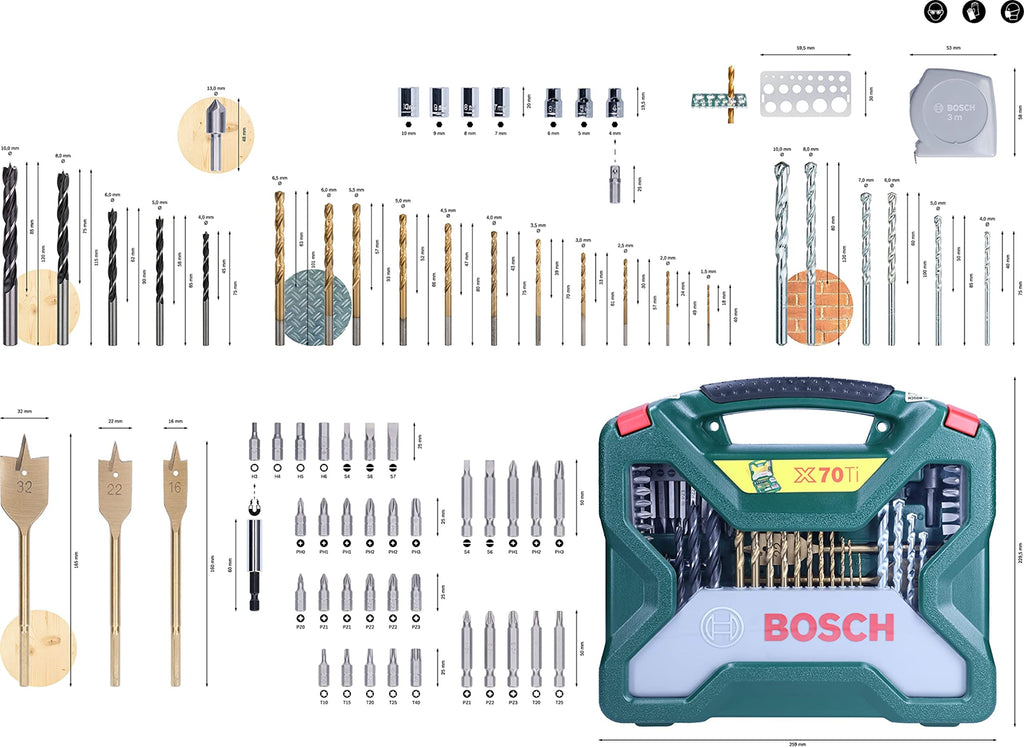 Bosch 70-Pieces X-Line Titanium Drill and Screwdriver Bit Set (for Wood, Masonry and Metal, Accessories Drills)