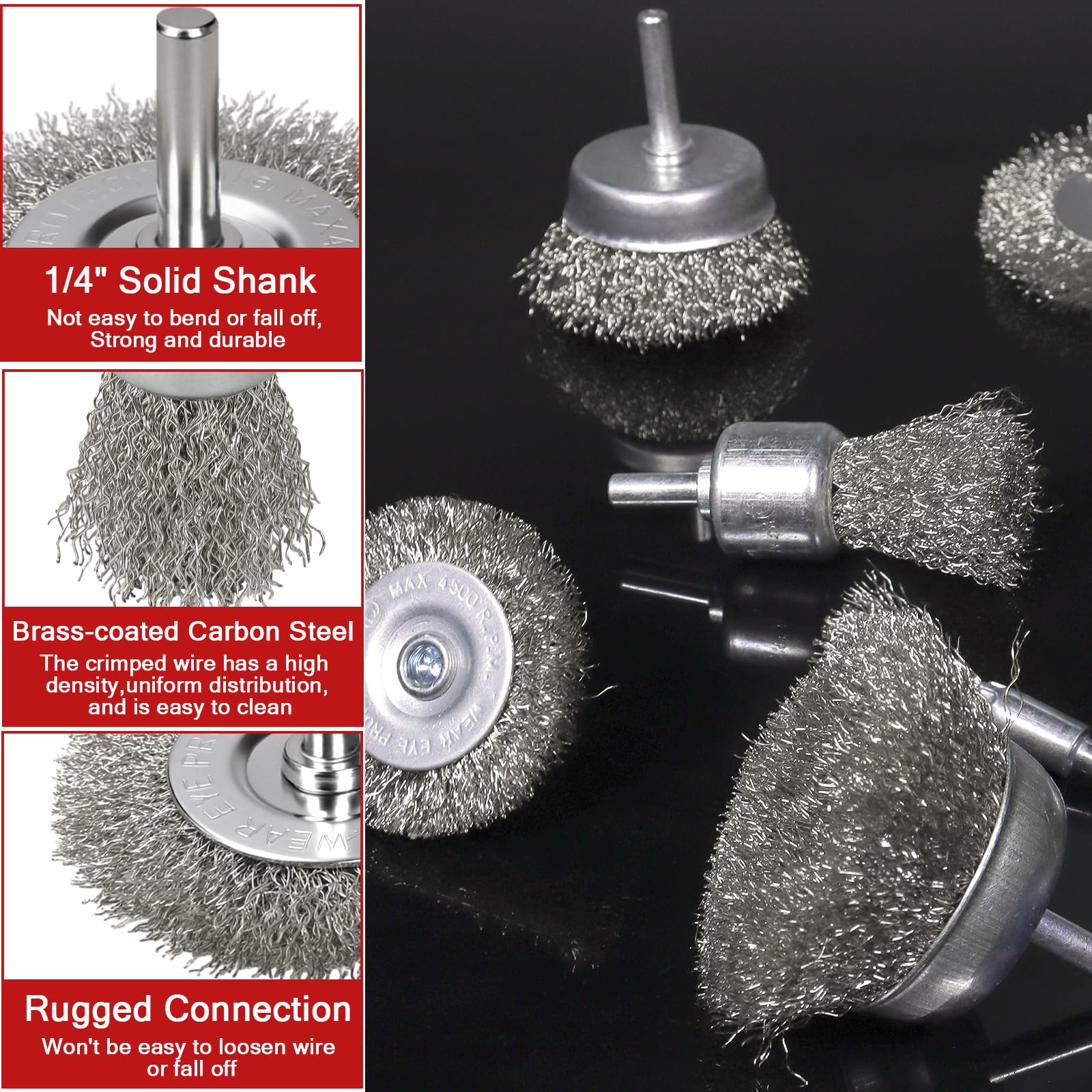 SBGGRL 11 Pcs Metal Carbon Steel Wire Wheel for Drill Set, Wool Brush Drill Attachment for Removing Paint and Rust with 1/4" Round Shank